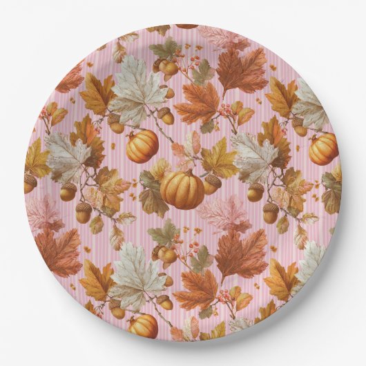 Herbstleaves & Pumpkins Nahtloses Muster Pappteller (Vorderseite)