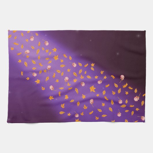 Herbstleaves & Rose Blaues Teetuch Geschirrtuch (Horizontal)