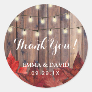 Herbstleaves & String Lights Rustikale Hochzeit im Runder Aufkleber