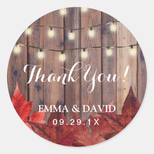 Herbstleaves & String Lights Rustikale Hochzeit im Runder Aufkleber (Vorderseite)