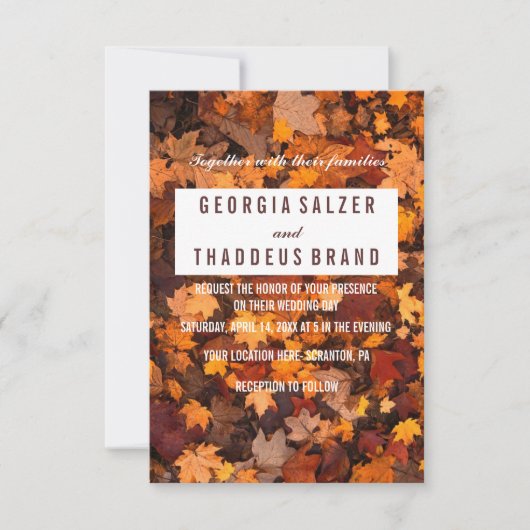 Herbstleaves Texturierte Hochzeitseinladung Einladung (Vorderseite)