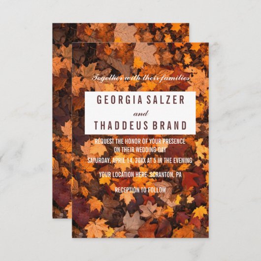 Herbstleaves Texturierte Hochzeitseinladung Einladung (Vorne/Hinten)