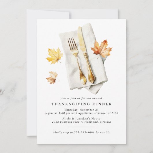 Herbstleaves und Bestecke | Rustikaler Gemütlicher Einladung (Vorderseite)