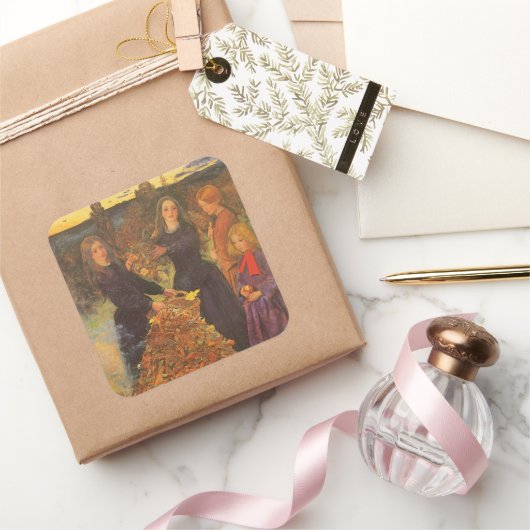 Herbstleaves von Sir John Everett Millais Quadratischer Aufkleber (Schenken)