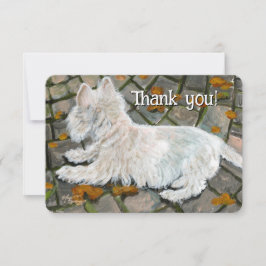 Herbstleaves Westie auf Patio Dankeskarte