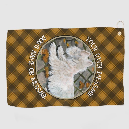 Herbstleaves Westie auf Patio Golfhandtuch (Horizontal)