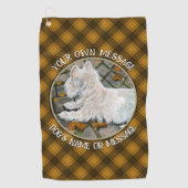 Herbstleaves Westie auf Patio Golfhandtuch (Vorderseite)