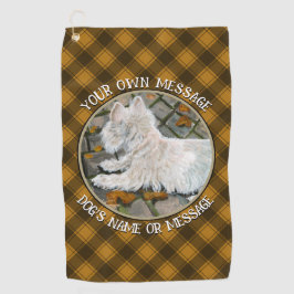 Herbstleaves Westie auf Patio Golfhandtuch