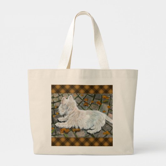 Herbstleaves Westie auf Patio Jumbo Stoffbeutel (Rückseite)