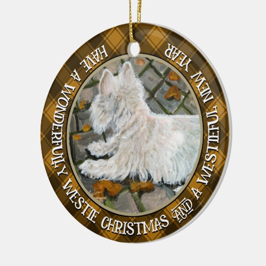 Herbstleaves Westie auf Patio Keramik Ornament (Links)