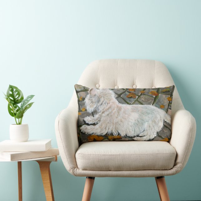 Herbstleaves Westie auf Patio Lendenkissen (Stuhl )