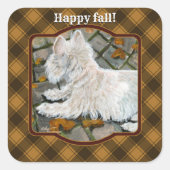 Herbstleaves Westie auf Patio Quadratischer Aufkleber (Vorderseite)