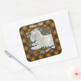 Herbstleaves Westie auf Patio Quadratischer Aufkleber
