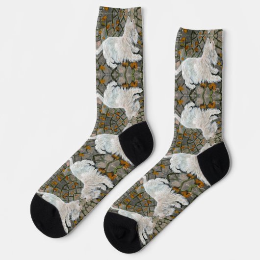 Herbstleaves Westie auf Patio Socken (Linkes Detail)