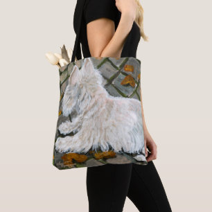 Herbstleaves Westie auf Patio Tasche
