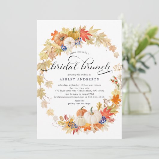 Herbstleaves Wreath Brautparty Brunch Einladung (Stehend Vorderseite)