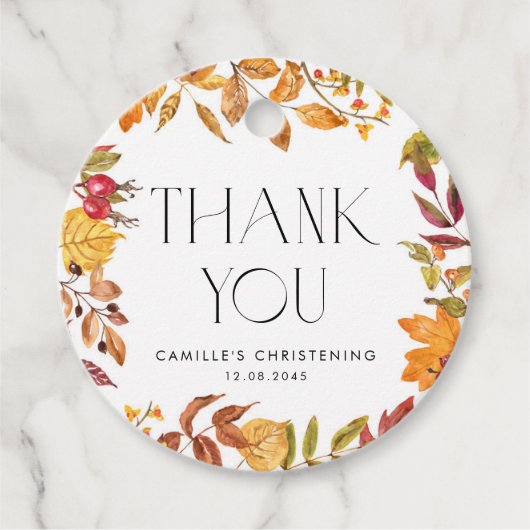 Herbstleaves Wreath Christening Vielen Dank Geschenkanhänger (Vorderseite)