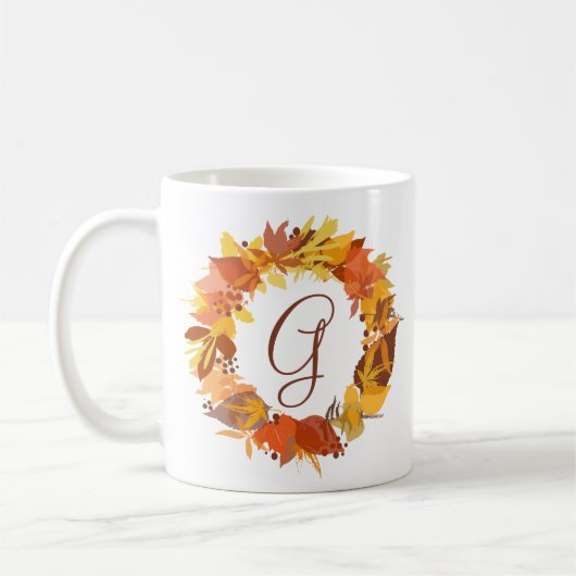 Herbstleaves Wreath Personalisierte Monogramm-Tass Kaffeetasse (Links)