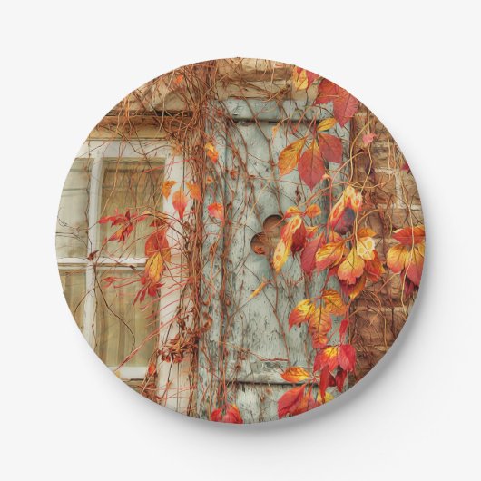 Herbstlebe Rot Gelbe Antillen Fenster Pappteller (Vorderseite)