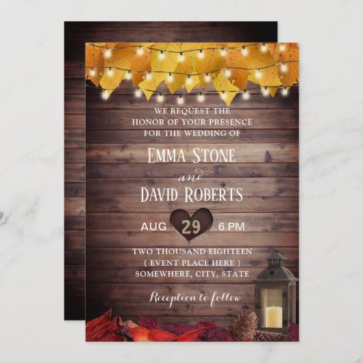Herbstlebe Rustikale Hochzeit im Herbst Einladung (Vorne/Hinten)