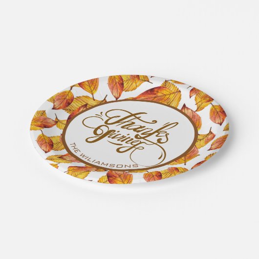 Herbstleeves und dank brauner Textgestaltung Pappteller (Schrägansicht)