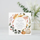 Herbstleeves und Pumpkin Baby Dusche Einladung (Stehend Vorderseite)