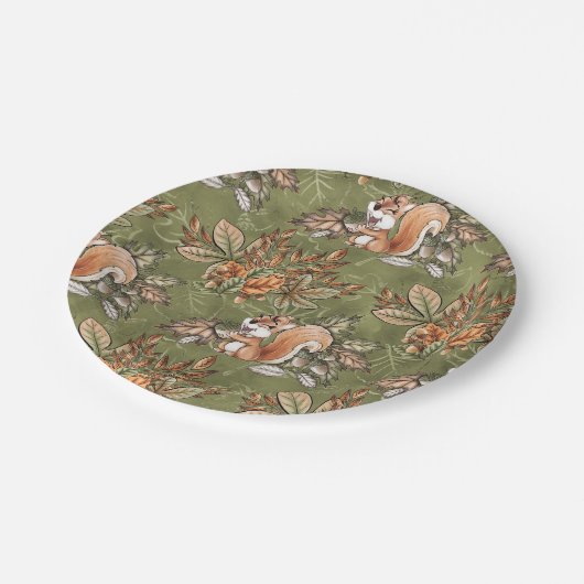 Herbstleven und Eichhörnchen Pappteller (Schrägansicht)