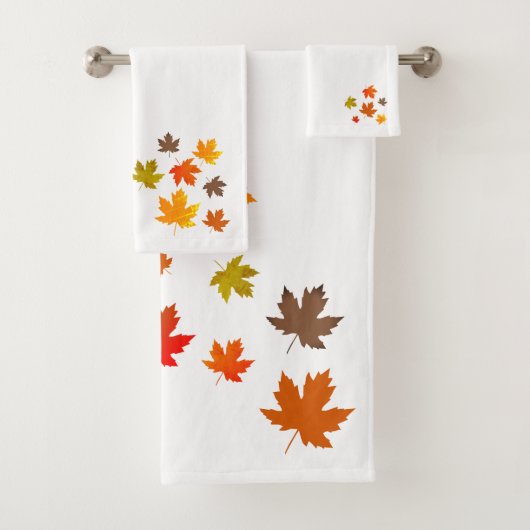 Herbstlich fallende bunte Blätter Badhandtuch Set (Insitu)