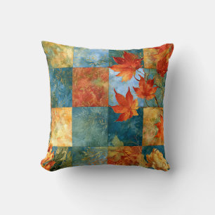 Herbstliche Ahornblatt-Botanik-Patchwork Kissen