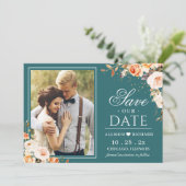 Herbstliche Aquamarine Goldmedaille Orange Foto Ho Save The Date (Stehend Vorderseite)