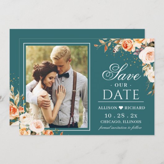 Herbstliche Aquamarine Goldmedaille Orange Foto Ho Save The Date (Vorne/Hinten)