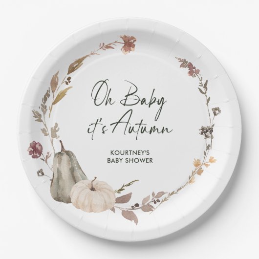 Herbstliche Babyparty mit Kürbis Pappteller (Vorderseite)