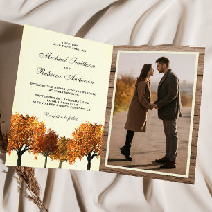Herbstliche Bäume Wald Foto QR Code Hochzeit Einladung