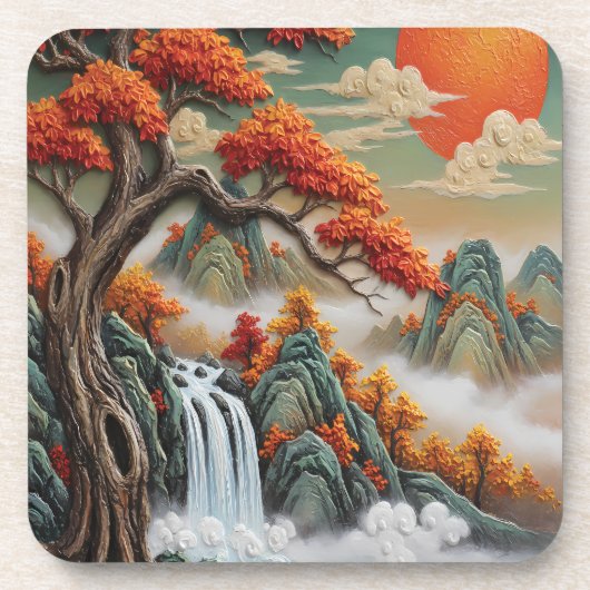 Herbstliche Berglandschaft mit Wasserfall Getränkeuntersetzer (Vorderseite)