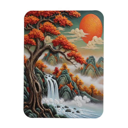 Herbstliche Berglandschaft mit Wasserfall Magnet (Vertikal)