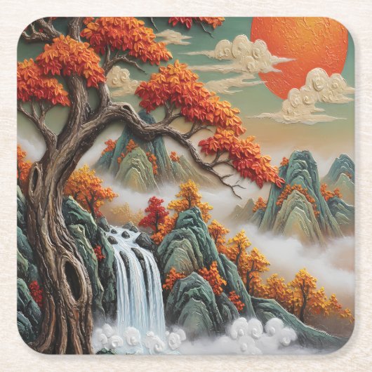 Herbstliche Berglandschaft mit Wasserfall Rechteckiger Pappuntersetzer (Vorderseite)