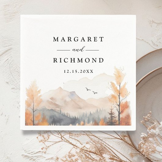 Herbstliche Bergseen-Rustikale Hochzeit Papier Ser Serviette