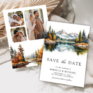 Herbstliche Bergwaldsee-Foto-Hochzeit Save The Date