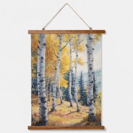 Herbstliche Birken Natur Landschaft Kunst Wandteppich Mit Holzrahmen