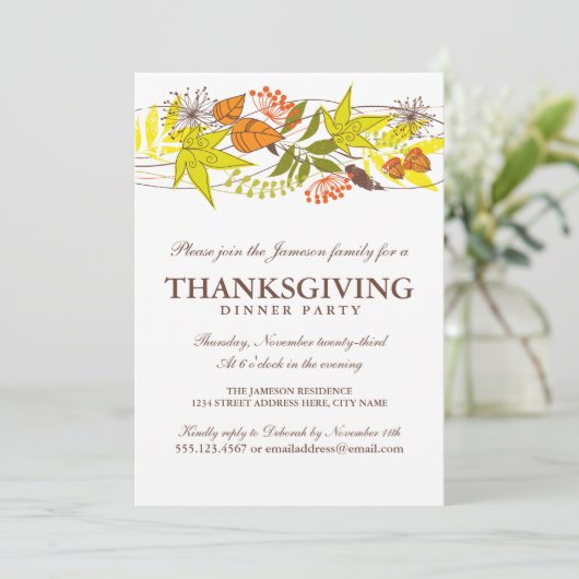Herbstliche Blätter Erntedank Abendessen Einladung (Stehend Vorderseite)