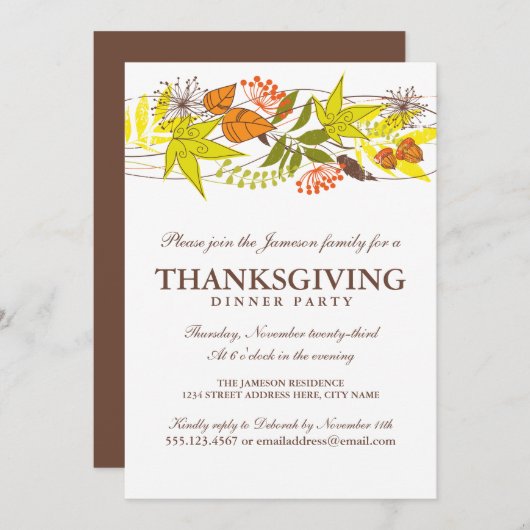 Herbstliche Blätter Erntedank Abendessen Einladung (Vorne/Hinten)