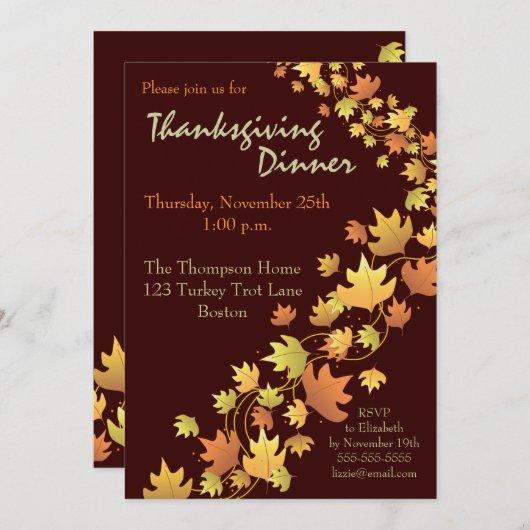 Herbstliche Blätter Erntedank Einladung (Vorne/Hinten)