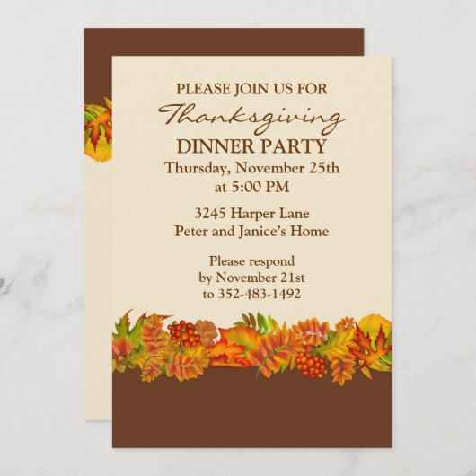 Herbstliche Blätter Erntedank-Party Einladung (Vorne/Hinten)
