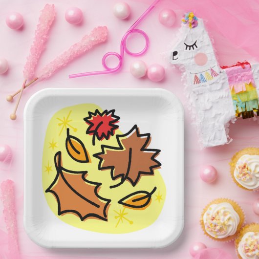 Herbstliche Blätter fallen farbenfroh, saisonale K Pappteller (Party)