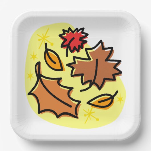 Herbstliche Blätter fallen farbenfroh, saisonale K Pappteller (Vorderseite)