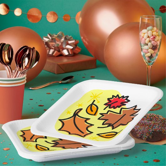 Herbstliche Blätter fallen farbenfroh, saisonale K Pappteller