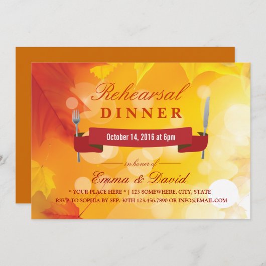 Herbstliche Blätter Hochzeitsessen Probe Einladung (Vorne/Hinten)