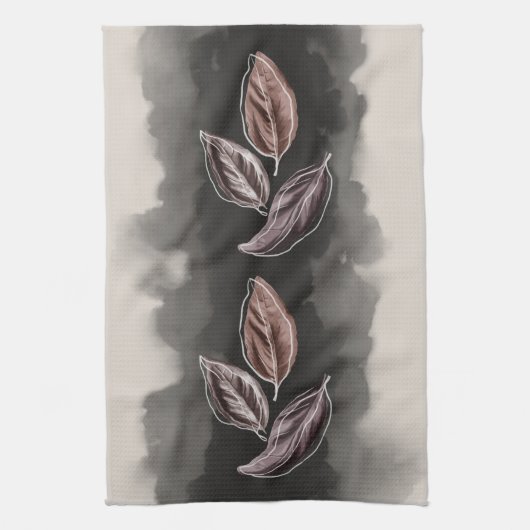 Herbstliche Blätter im Mid-Century-Modern-Stil Geschirrtuch (Vertikal)