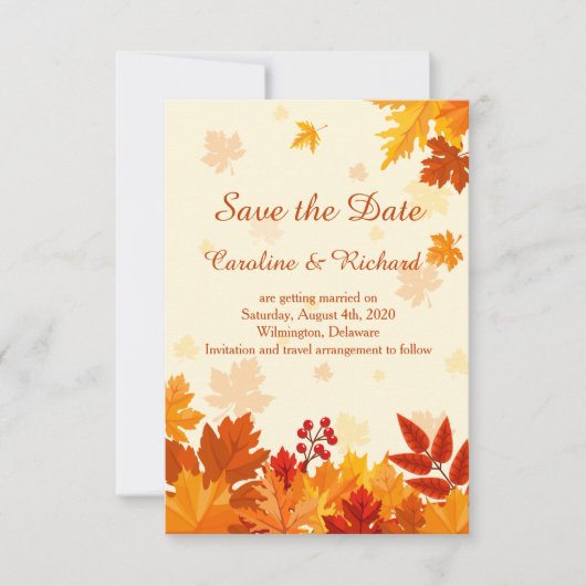 Herbstliche Blätter in Rot und Gold Save the Date Einladung (Vorderseite)