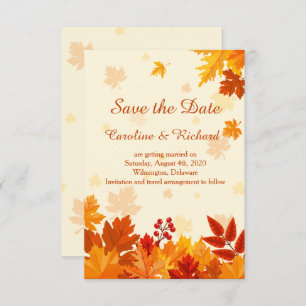 Herbstliche Blätter in Rot und Gold Save the Date Einladung